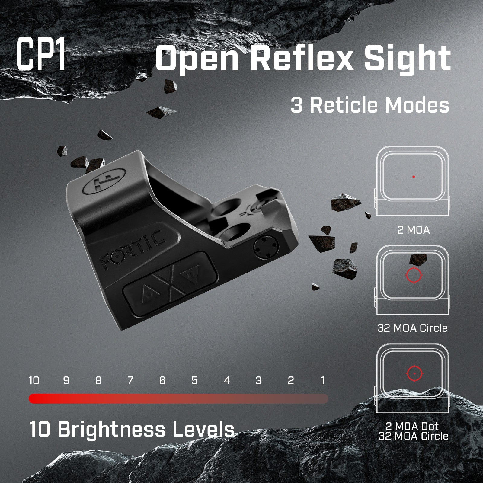FORTIC CP1 RMSc/K Footprint Open 2&32MOA Red Circle Dot Sight