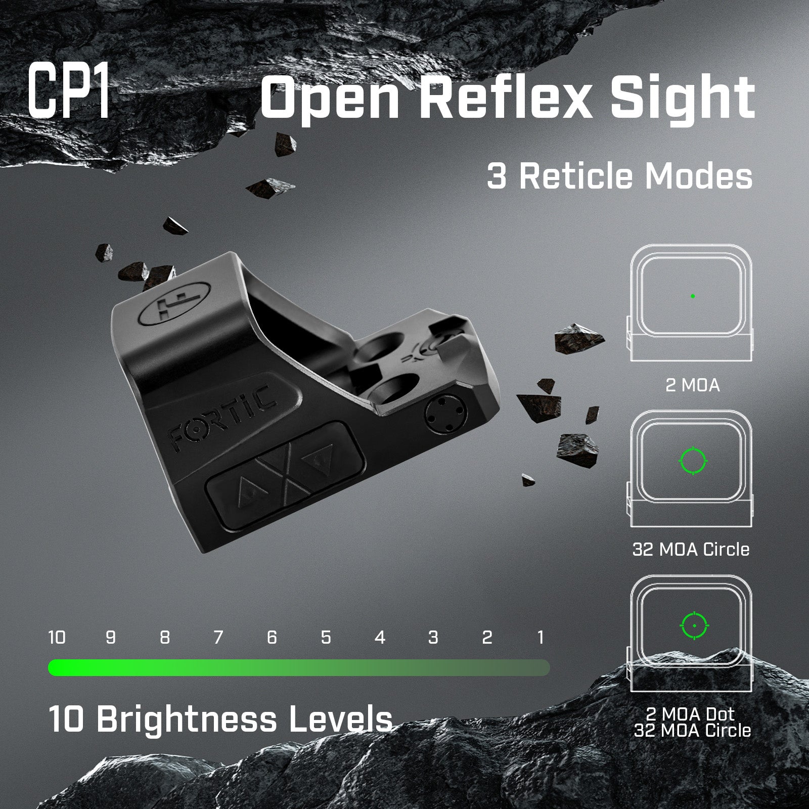 FORTIC CP1 RMSc/K Footprint Open 2&32MOA Green Circle Dot Sight